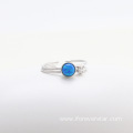 Round Blue Opal 925 Silver White CZ Rings